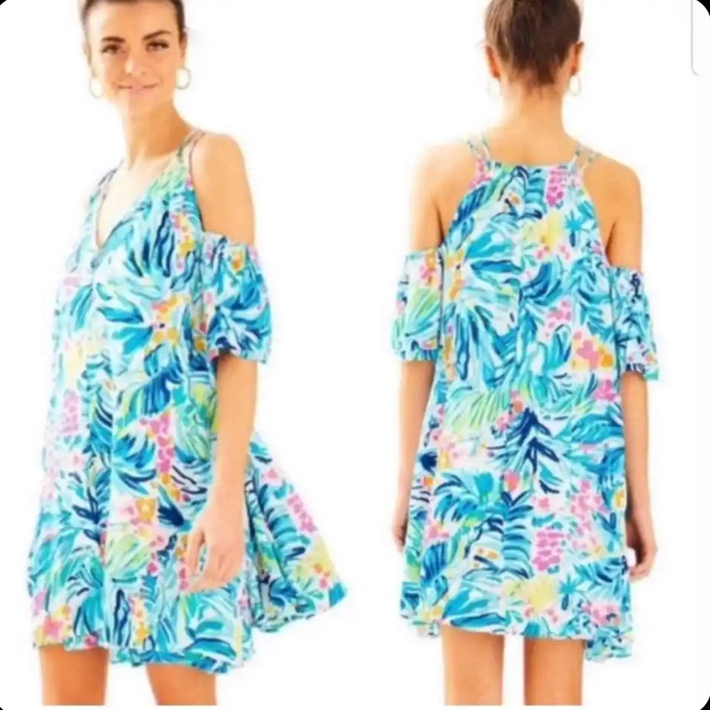 Lilly Pulitzer Bellamie Dress off the shoulder in Serene Blue TippyTop